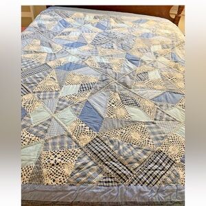 Vintage American Pacific Chambray Crazy Quilt 82" X 83"